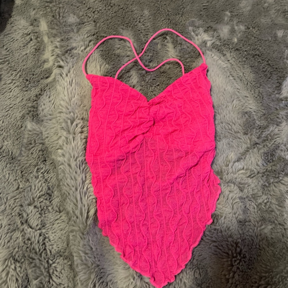 Pink lace up tank top